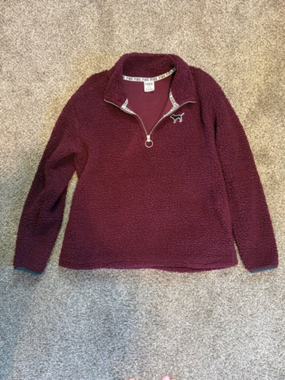 PINK Victoria’s Secret Sherpa Quarter Zip Pullover Burgundy Size Medium